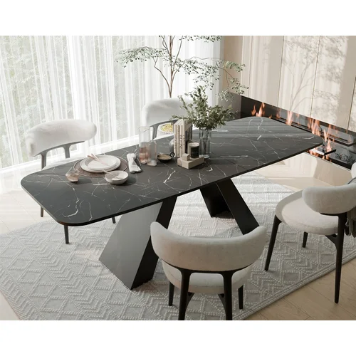 ZENITH išskleidžiamas stalas 160 cm, juoda / pilko akmens image 2
