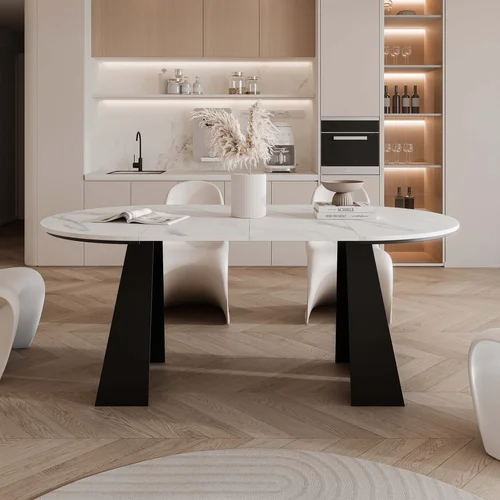 FORTE apvalus išskleidžiamas stalas 120 cm juodas / bianco marmuras image 2