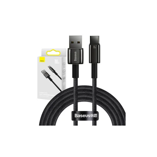 Baseus Tungsten Gold USB-A–USB-C kabelis 2 m, 100 W, juodas image 1