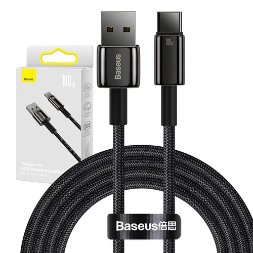Baseus Tungsten Gold USB-A–USB-C kabelis 2 m, 100 W, juodas image 2