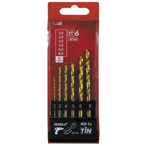 Metalo grąžtų komplektas DEDRA WITS06 HSS+kobalt+TiN, 135°, 2-8 mm, 6 vnt image 1