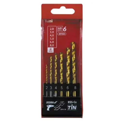 Metalo grąžtų komplektas DEDRA WITS06 HSS+kobalt+TiN, 135°, 2-8 mm, 6 vnt image 2