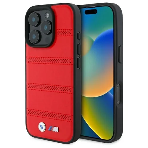 BMW M Perforuota ir siūta linija MagSafe dėklas iPhone 16 Pro Max, raudonas image 1