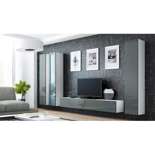 TV stovas VIGO 180, 180 × 40 × 30 cm, baltas/pilkas image 3