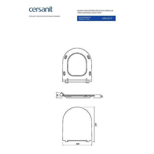 Klozeto dangtis CERSANIT Crea Oval Slim, balta spalva image 3