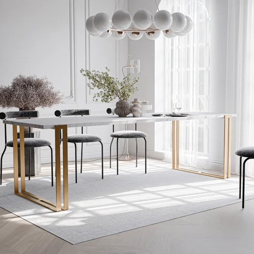HOLTE išskleidžiamas stalas 140 cm, auksinis / bianco marmuras image 2