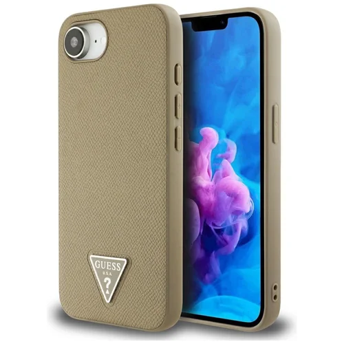 Guess Grained Triangle MagSafe dėklas iPhone 16e, rudas image 1