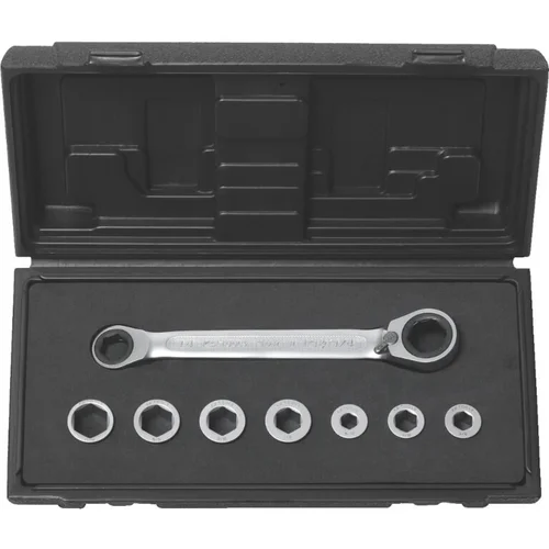 KS Tools GEAR+ žiedinių terkšlinių raktų komplektas 8 vnt (14×19 mm + 7 įdėklai) image 1