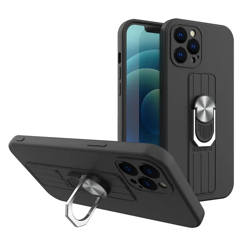 Samsung Galaxy A42 5G juodas silikoninis dėklas su žiedu image 1