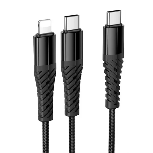 Hoco X123 2 viename USB-C/Lightning kabelis 1 m, juodas image 1