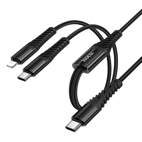 Hoco X123 2 viename USB-C/Lightning kabelis 1 m, juodas image 2