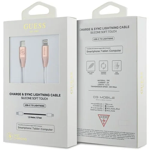 Guess USB-C / Lightning kabelis 1,5 m, rožinis image 2