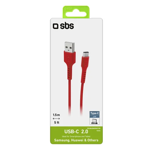 SBS TECABLEMICROC15R USB-A–USB-C laidas, 1,5 m, raudonas image 2