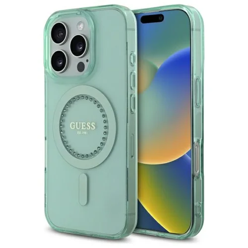 Guess IML Rhinestones MagSafe dėklas iPhone 16 Pro Max, žalias image 1