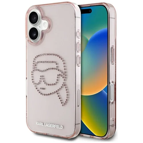 Karl Lagerfeld IML Rhinestones Karl Head dėklas iPhone 16, rožinis image 1