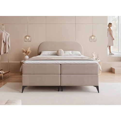 NOELIA kontinentinė lova 140 × 200 cm, smėlinė, su topperiu image 3