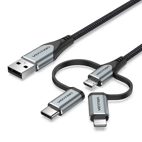 Vention USB 2.0 3-in-1 laidas, 1 m, pilkas image 1