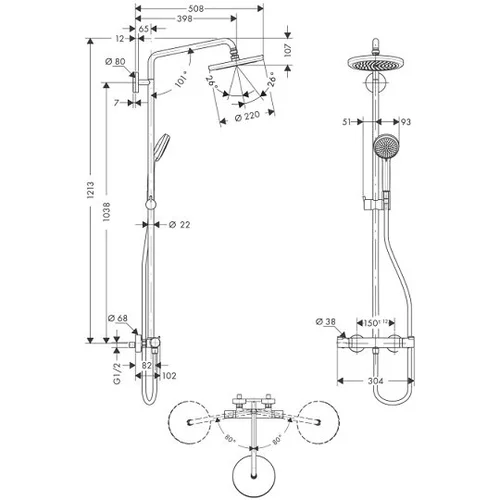 Hansgrohe Croma 220 27185000 Dušo komplektas su termostatiniu maišytuvu image 2