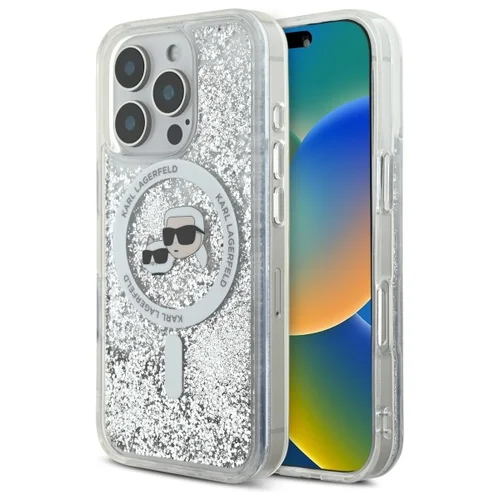 Karl Lagerfeld Liquid Glitter Karl & Choupette Head MagSafe dėklas iPhone 16 Pro Max, skaidrus image 1