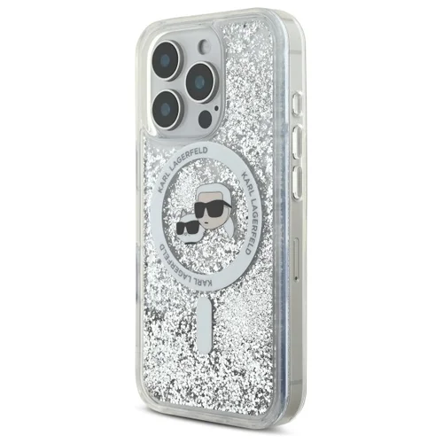 Karl Lagerfeld Liquid Glitter Karl & Choupette Head MagSafe dėklas iPhone 16 Pro Max, skaidrus image 2