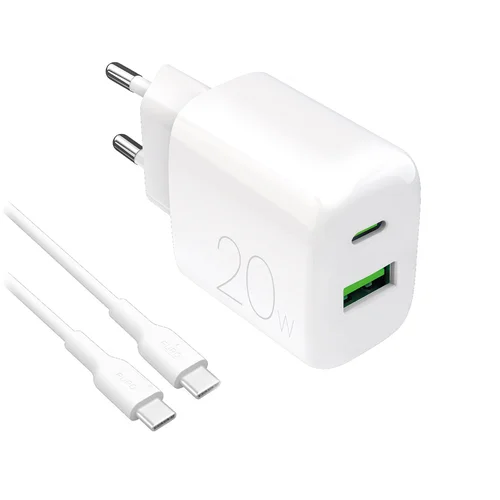 Puro PROLITE 20 W USB-A/USB-C sieninis įkroviklis, baltas image 1