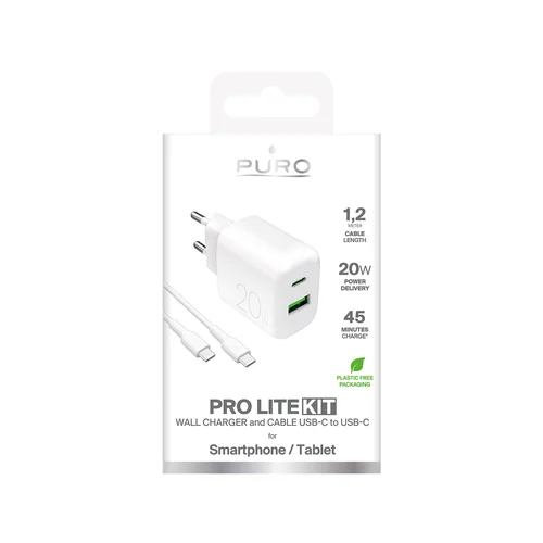 Puro PROLITE 20 W USB-A/USB-C sieninis įkroviklis, baltas image 2