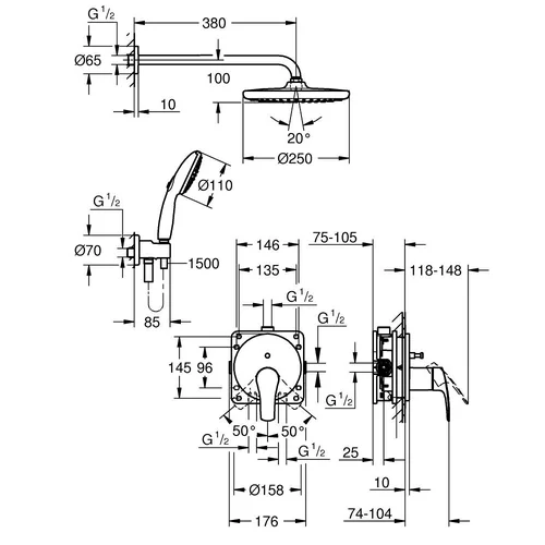GROHE Eurosmart Tempesta 250 potinkinė dušo sistema 25288000 image 3