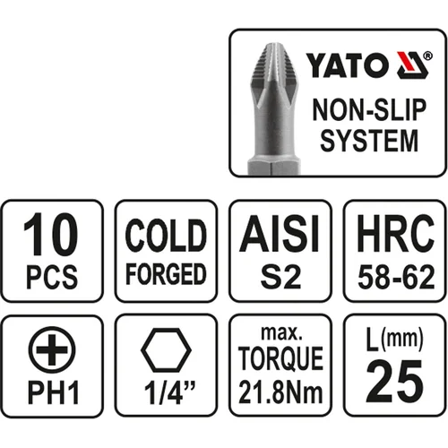 YATO YT-0474 PH1 25 mm antgaliai, 10 vnt. image 3