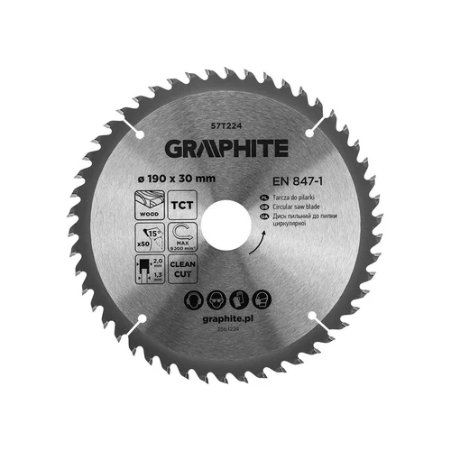 GRAPHITE Medžio pjovimo diskas 190 x 30 mm, 50 dantų image 1