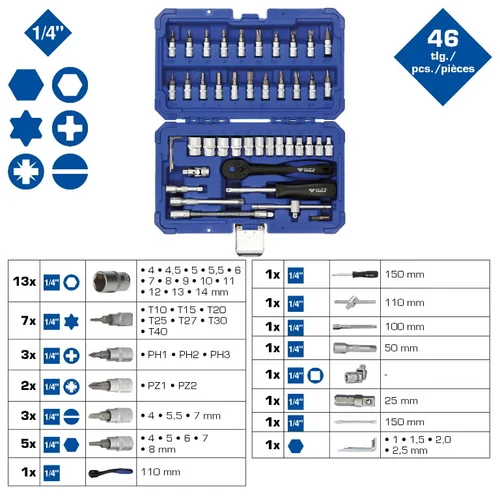 Brilliant Tools BT020046 1/4\" galvučių komplektas 46 vnt. image 2