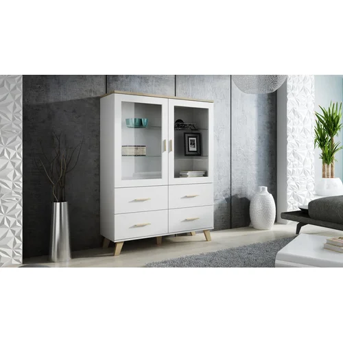 Cama LOTTA 2D4D vitrininė spintelė, balta / Sonoma ąžuolo image 3