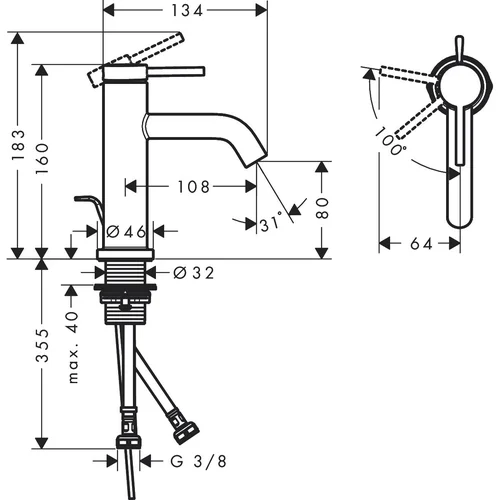 Hansgrohe Tecturis S 73302000 praustuvo maišytuvas, chromas image 3