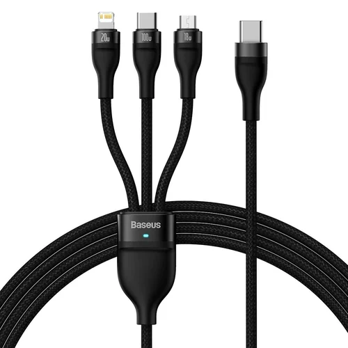 Baseus Flash Series II USB-C/Lightning/micro USB kabelis 100 W, 1,5 m, juodas image 1