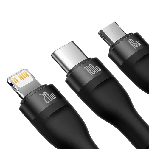 Baseus Flash Series II USB-C/Lightning/micro USB kabelis 100 W, 1,5 m, juodas image 2