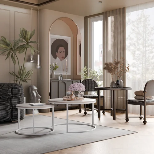 LAVO 2in1 apvalūs kavos staliukai 50/70 cm, balti/kašmyro image 3