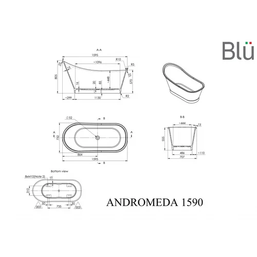 BLU ANDROMEDA 1595, akmens masė, balta matinė vonia image 2