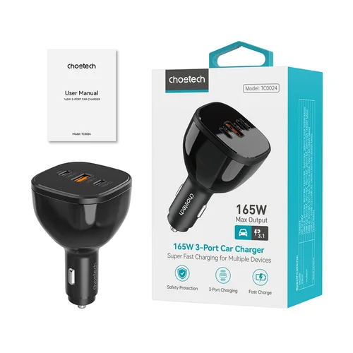Choetech TC0024-BK 160 W automobilinis įkroviklis, juodas image 3