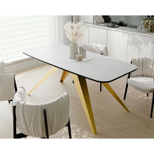 FENTO išskleidžiamas stalas 180 cm, auksinis / arktinė balta image 1