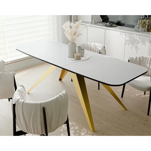 FENTO išskleidžiamas stalas 180 cm, auksinis / arktinė balta image 2