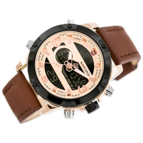NAVIFORCE NF9097 vyriškas laikrodis, rudas ir rožinio aukso image 2