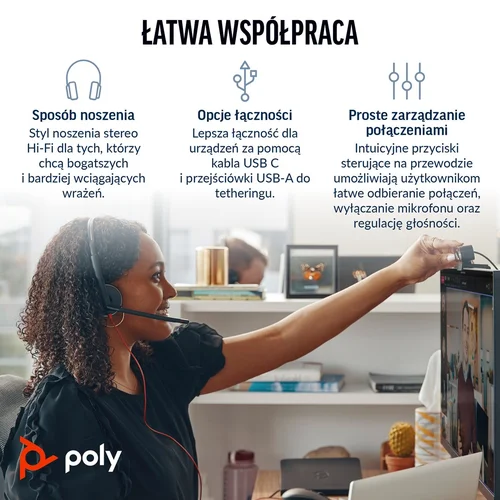 HP Poly Blackwire 3220 Stereo USB-C ausinės su adapteriu image 2