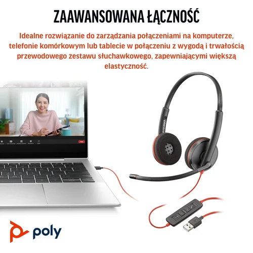 HP Poly Blackwire 3220 Stereo USB-C ausinės su adapteriu image 3