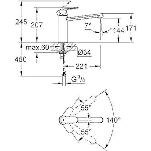 Grohe Eurosmart Cosmopolitan tiesus virtuvinis maišytuvas (chromas) image 2