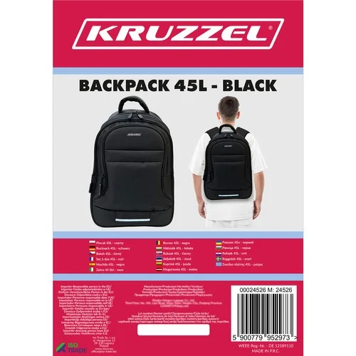 Kruzzel 24526 45 l juoda kuprinė image 2