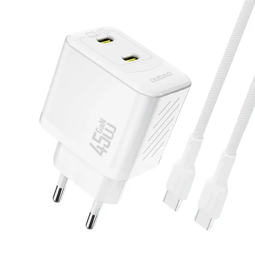 Dudao A28PC GaN 45W 2x USB-C kabelis 1 m baltas image 1