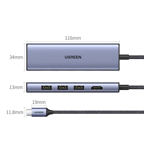 Ugreen CM511 20956A 6-in-1 USB-C šakotuvas, pilkas image 2