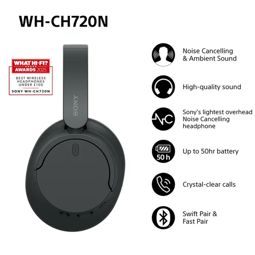 Sony WH-CH720 Bluetooth ausinės, juodos image 2