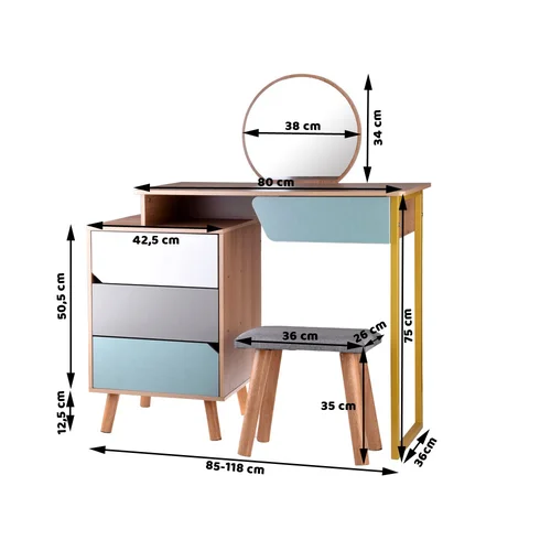 Makiažo staliukas ZA4828 su veidrodžiu ir kėdute image 2