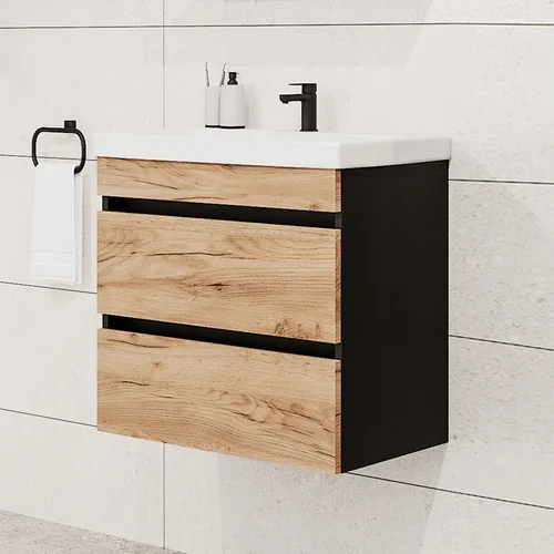 Riva SA63-6 Black / Gold Craft Oak vonios spintelė su praustuvu image 2