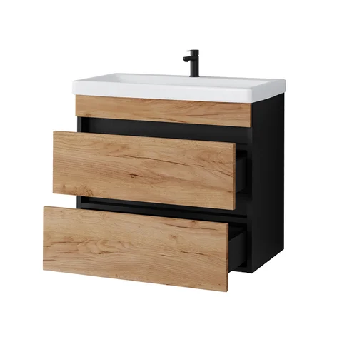 Riva SA63-6 Black / Gold Craft Oak vonios spintelė su praustuvu image 3